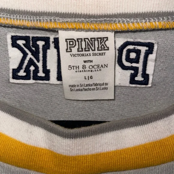 PINK ~ University of Michigan Crewneck Pullover in Gray with Navy and Ye… - Picture 10 of 12